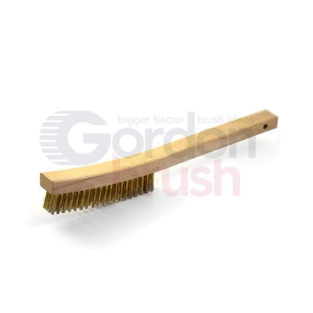 Gordon Brush 4x19 Row 0.006 Brass Wire, 13-3/4 Curved Wood Handle Plater's Brush, PK12 414B006G